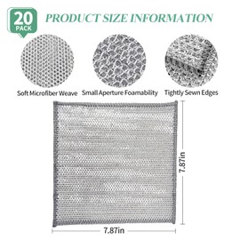 Amzlysdok 20PCS Non-Scratch Wire Dishcloth,Silver Mesh Dish Cloths with Diamond Weave, Reusable Multipurpose Wire Dishwashing Rags for Cookware, Glass Stovetops, and Enamel Surfaces