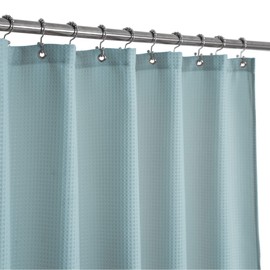 Barossa Design Stall Shower Curtain Fabric 36 x 72 Inch, Waffle Weave, Hotel Luxury Spa, 230 GSM Heavy Duty, Water Repellent, Blue Pique Pattern Decorative Bathroom Curtain