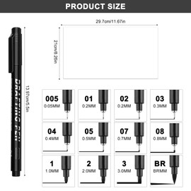 Yeria Black Drawing Pens, 12 Pack Black Fineliner Pens, Technical Drawing Pens Micro Liner Sketch Pens, Waterproof Art Pens for Sketching,Technical Drawing