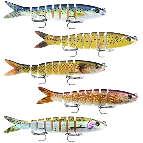 Fhioevt Pack of 5 Fishing Lures Artificial Bait Wobbler Pike