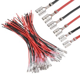 sourcing map 60Pcs Female Spade Crimp Terminal with Insulating Sleeve 2.8mm /4.8mm /6.30mm, Female Spade Quick Connector Assortment Kit with 20cm Wires, Flame Retardant Cover