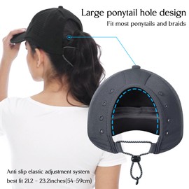 GADIEMKENSD Running Ponytail Hat for Women Dri Fit Baseball Cap Mesh Cooling High Messy Bun Ponycap Breathable Foldable Reflective Sports Hats for Workout Hiking Gym Golf Dark Grey