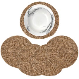 MGE - Water Hyacinth Place Mat Round 30 cm - Braided Boho Place Mat Made of Seagrass - Heat Resistant and Non-Slip - Ideal for Dining Table, Balcony & Decoration - Set of 4