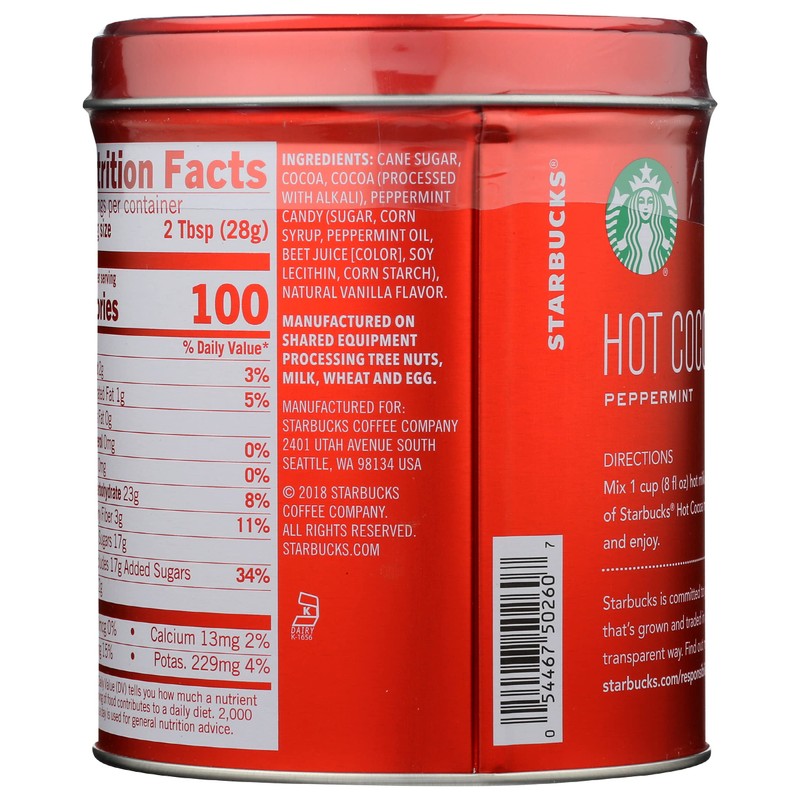 Starbucks Hot Cocoa Mix Tin, Peppermint Hot Cocoa Mix, 7-Ounce
