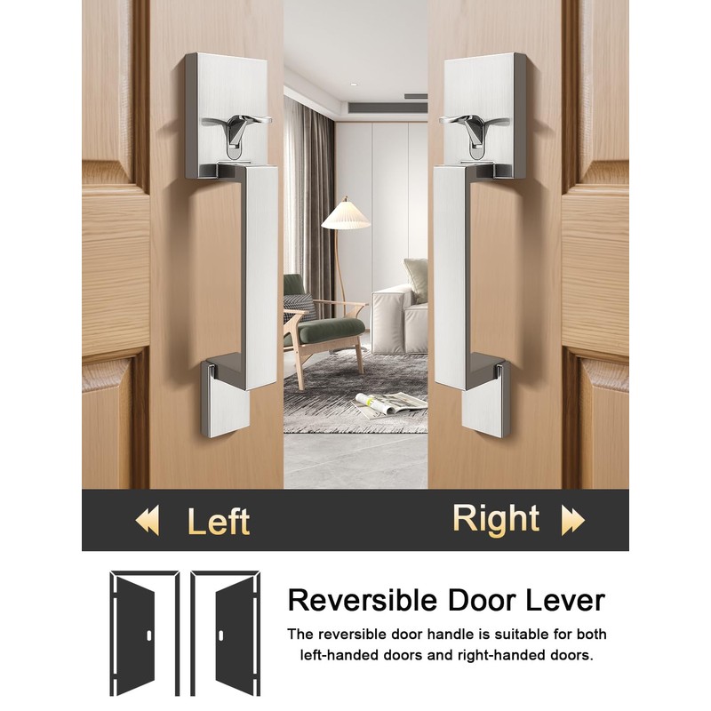 Tinewa Square Satin Nickel Door Handleset with Lever, Upgrated Entry