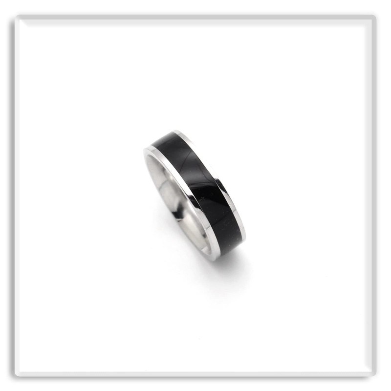 Xusamss Fashion Stainless Steel Epoxy Band Ring(Black White(9))