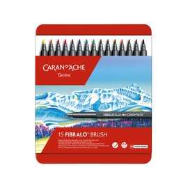 Caran d'Ache Fibralo Brush Assortment with 15 Colours, Water-soluble Fibre Tip Pens with Brush Tip 0.5-5 mm, 0186.315