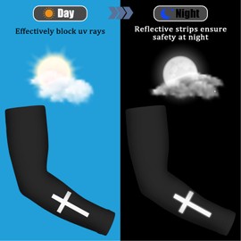 EYNDYN 6 Pairs UV Sun Protection Women Men Faith Cross Arm Sleeves Cooling Compression Arm Sleeves, Black, Standard