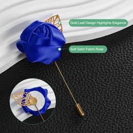 M METERXITY 18-Pack Flower Lapel Pins for Men, Golden Leaf Rose Boutonnieres Pin for Wedding/Dance/Party, Mens Lapel Pins for Suits Satin Flower Corsage Hat Pins [Sapphire Blue]