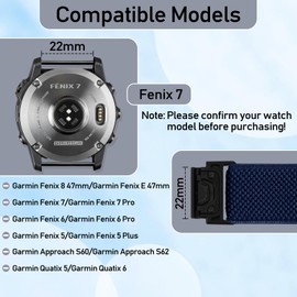 TumCez 22mm Quickfit Watch Straps for Garmin Fenix 8 47mm/Fenix E 47mm/Fenix 7/Fenix 7 Pro/Fenix 6/Fenix 6 Pro/Fenix 5/Fenix 5 Plus/Epix Gen 2 Strap,Elastic Nylon Bands for Approach S62/S60