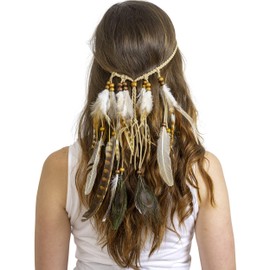 Skeleteen Indian Feather Headband Accessories - Native American Tribal Costume Head Dress with Feathers for Women and Kids