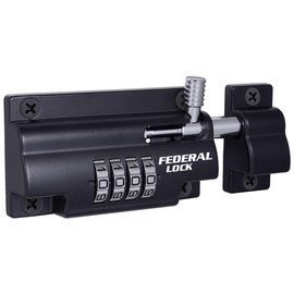 Federal Lock Combination Locking Bolt, Heavy Duty Sliding Lock With 4 Digit Resettable Code - Black