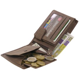 Harrys-Collection HC Men's Wallet Horizontal Buffalo Leather RFID Protection Vintage, brown, Vintage