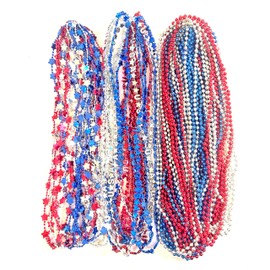 GZYSSL 72 Pcs 4th of July Beads Necklace Independence Day Red Blue Silver Party Favors Fourth of July Patriotic USA Hat American Flag Parade Beads Necklaces Party Decorations