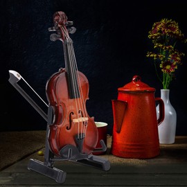 Tiny Violin, Wooden Miniature Violin Model with Stand, Bow and Case Worlds Smallest Violin Small Violin Miniature Violin Model Collectible Home Decoration Display Ornament