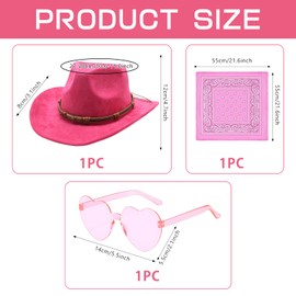 Amycute Pink Cowgirl Hat Cowboy Hat Women - Western Cowgirl Hat with Bandana Heart Glasses, Western Themed Hen Night Ladies Cowgirl Fancy Dress Accessories