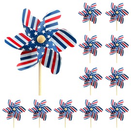IiILittle 12 Pack Patriotic Pinwheels, American Flag Pinwheels, Wind Spinners for Yard for 4th of July Decor, Memorial Day Decor, Patriotic Outdoor Decor