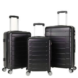 AnoYishev 3-Piece Luggage Sets, Lightweight Travel Suitcase with TSA Lock, Hard Shell ABS Black Luggage with Spinner Wheels(20in/24in/28in)
