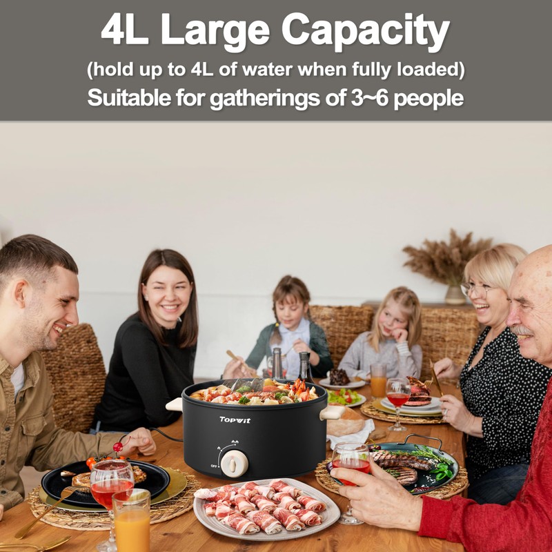 TOPWIT Hot Pot Electric, 4L Electric Pot with Non-Stick Coating,