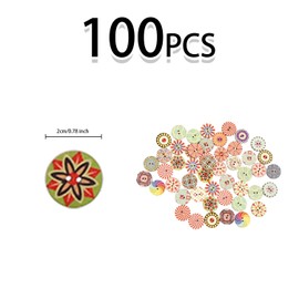 Luckious 100PCS Wooden Buttons for Sewing Crafting - Assorted Vintage Round Knitting Buttons with a Mix of Wooden Flower Designs! (20MM, Multicolored)