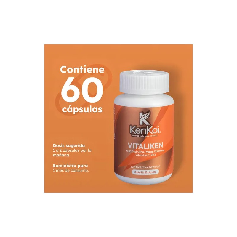 Alga Espirulina Maca Cúrcuma Vitaliken Kenkoi 1 Mes Sin Sabor