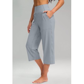 G Gradual Women's Wide Leg Capri Pants with Pockets Tummy Control High Waist Yoga Dress Crop Pants for Women(Light Drey,XXL)