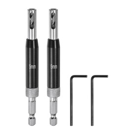 HARFINGTON 2pcs Self Centering Drill Bit Set 5mm, 1/4" Hex Shank Drilling Bits for Wood Working, Cabinet Door Hinge Hole Punch Tool Self Center with Hex Keys L-Shaped, Black