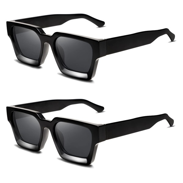 VANLINKER Black Thick Square Sunglasses for Men Women Retro Chunky