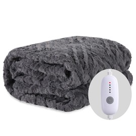 McJaw Electric Blanket Heated Throw Size 50''x60'', Super Cozy Soft Flannel with 5 Heating Levels & 3 Hours Auto Off, Machine Washable, Over-Heat Protection, Light Grey