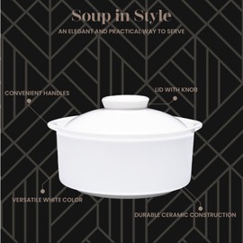 Vikko Small Soup Crocks With Lids, 7.5 Ounce White Soup Bowl with Cover, Set of 6 Soup Dishes, Dishwasher Safe, Sturdy Design