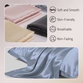 Gabire Mulberry Silk Pillowcase for Hair and Skin Prevent Acne Pillow Cases Both Sides Real Silk Pillowcases Organic Silk Pillowcase with Hidden Zipper, Dusty Blue, King (20"×36")