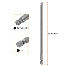 sourcing map Ball End Hex Screwdriver Bit 5mm (H5.0) Tip 1/4" Hex Shank 150mm (6") Long Magnetic Ball Head Bits Industrial Grade S2 Steel Metric Screw Driver Bit
