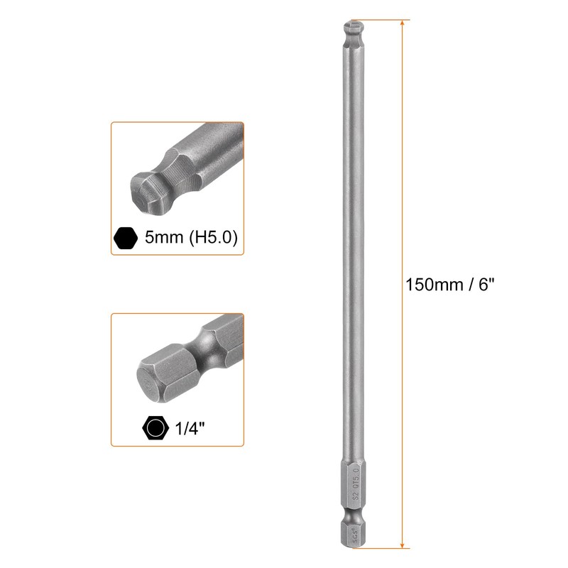 sourcing map Ball End Hex Screwdriver Bit 5mm (H5.0) Tip