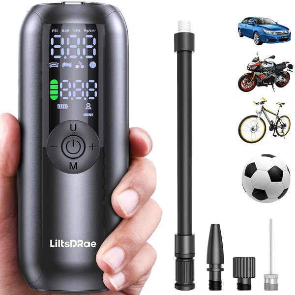 LiltsDRae Bike Pump Bicycle Pump, Tire Inflator Portable Air Compressor for Car, Max 150PSI/10.3 Bar, Auto Shut-Off Air Pump with Presta & Schrader & Dunlop Valve