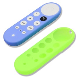 2pcs Remote Cover (Glow in The Dark) Compatible with 2020 Chromecast with Google TV Voice Remote, Pinowu Anti Slip Silicone Case Cover (Green and Blue)