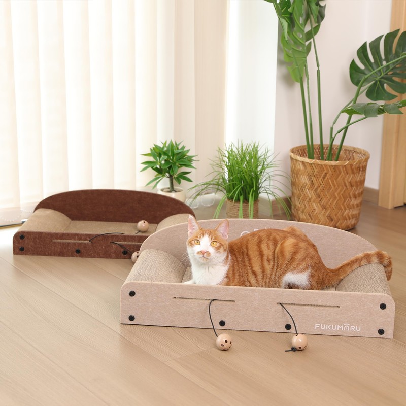 FUKUMARU 26 Inch Cat Scratcher Cardboard Lounge Bed, 2 Reversible