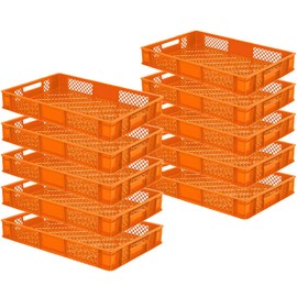 10x Euro Containers/Stacking Containers, L x W x H 600 x 400 x 90 mm, Capacity 15 Litres, Orange