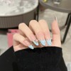 French Tip Press on Nails Blue Almond Fake Nails Medium
