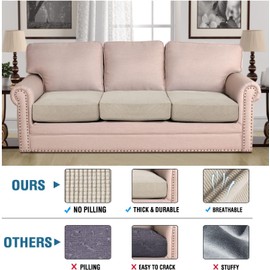 H.VERSAILTEX Super Stretch Individual Seat Cushion Covers - Sofa & Couch Cushion Slipcover Sets - Thick Jacquard Textured Twill Fabric (3 Piece, Island Fossi)
