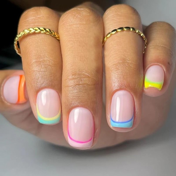 Curvlife Rainbow Short Press On Nails Stick On Nails Short