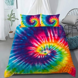 AILONEN Tie Dye Bedding Sets King Size, Superior Colorful Rainbow Duvet Cover Set for Teen Girls,Bedroom Boho Comforter Cover,Hippy Bed Set,Microfiber Fabric,Yellow Red Green Purple Blue,No Comforter