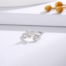 925 Sterling Silver Toe Rings for Women Boho Adjustable Mid Finger Rings Summer Vacation Ocean Beach (Butterfly & flower)