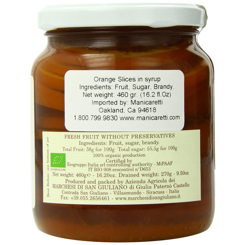 Marchesi Di San Giuliano Sliced Sicilian Oranges in Syrup, 16.2