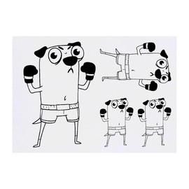 4 x 'Dog Boxer Standing' Temporary Tattoos - Water Resistant, Skin-Safe, Non-Toxic Transfers, Mixed Sizes (TO00085090)