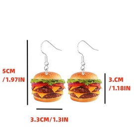Imitation Hamburger Earrings for Women Acrylic Hamburger Earrings Funny Hamburger Drop Dangle Earrings