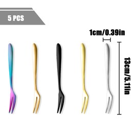 NILLOS Mini Fruit Forks, 5 PCS Stainless Steel Fruit Fork for Desserts, Cakes and Appetizers (5.11x0.39 in)