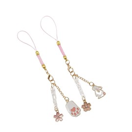 2 PCS Pink Flower Phone Charms Cute Rabbit Pink Cherry Blossoms Mobile Phone Lanyard Strap Chinese Style Phone Charm Key Chain Car Key Hanging Pendants Decor