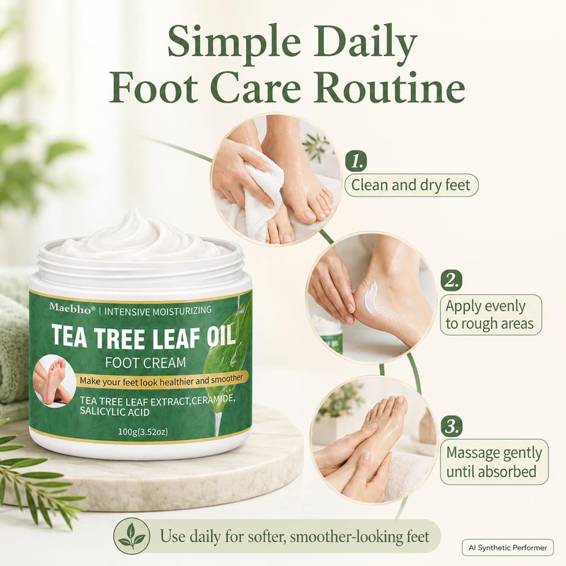 Tea Tree Foot Cream for Dry Rough Feet, Moisturizing Heel