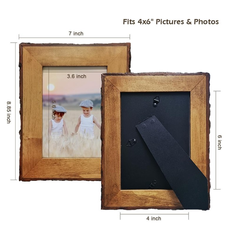 4x6 Wood Picture Frames Brown, Live Edge Rustic Photo Frame