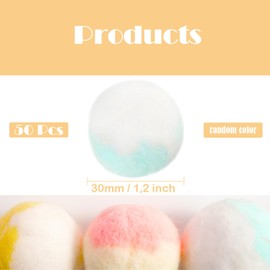 Thxutm 50-Count Cat Toy Balls 1.2 Inch - Bulk Soft Pom Poms for Indoor Kittens, Durable Plush DIY Craft Balls, Assorted Colors Interactive Play & Training Toys.